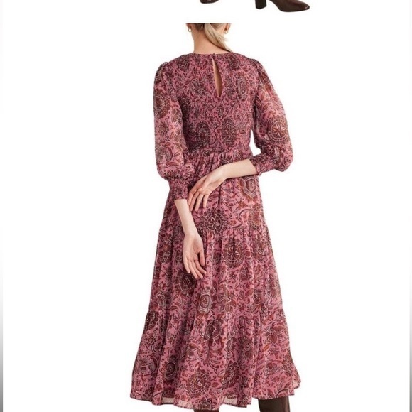 NWT Boden Tiered Smocked Dress with A Touch of gold sparkle - Picture 2 of 5